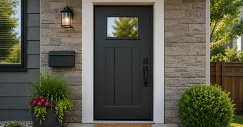 emergency door replacement Eagle Valley, Cambridge installation in progress