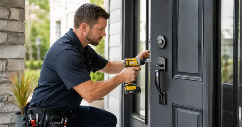 locksmith installing deadbolt lock on exterior door in Fiddlesticks, Cambridge
