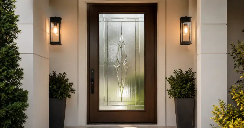 decorative frosted glass panel installed in a front door in River Flats, Cambridge