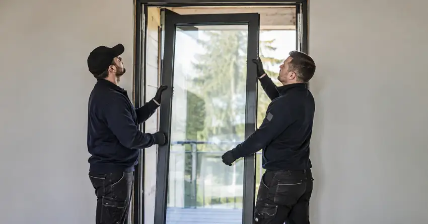 new glass panel being fitted into door frame in Saginaw, Cambridge