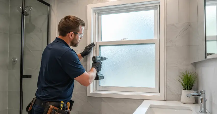 frosted glass installation bathroom window in Lincoln, Cambridge