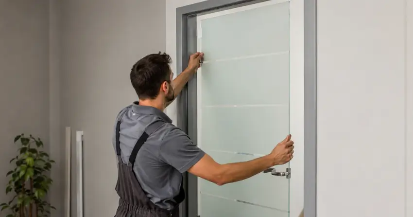 frosted glass interior door panel installation in Hilborn Park, Cambridge
